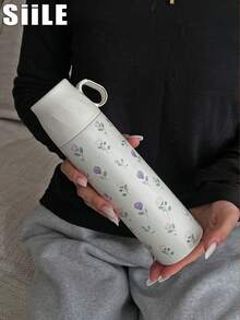 1pc 500ml (16.9oz) Stainless Steel Double Wall Insulated Tumbler With Lid And Handle, Rose Floral Pattern, Suitable For Outdoor, Office, Home, School, Car, Gym, Travel, Birthday, Holiday, Mother's Day, Father's Day, Back To School, Valentine's Day Gift - Multicolor - View 7