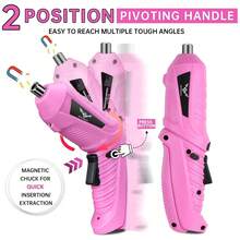 Destornillador eléctrico rosa de alta calidad, juego de herramientas inalámbrico recargable con taladro mini y luz LED, esencial para reparación de electrodomésticos y proyectos DIY - Rosa - Ver 1
