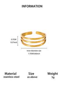 1 pièce Bague minimaliste multicouche ouverte pour femmes, plaqué or 18 carats en acier inoxydable, bague géométrique esthétique, cadeau de bijoux de mariage - Multicolore - Voir 5