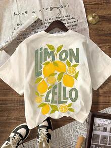 LIMON CELLO Women's Clothing Lemon Print T-Shirt, Casual Short Sleeve Round Neck T-Shirt For Women, Women's Shirts For Summer Beach Holidays - 杏色 - 查看 2