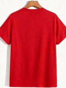 SimpieAndVersatileDesignMujer casual blusa urbana corazón LOVE artístico estampado blanco tela suave diseño holgado cuello redondo manga corta primavera verano uso diario y reuniones blusaCottonT-Shirt - Rojo - Ver 2