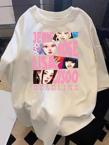 Camiseta de mujer Jennie Korean Pop Star K-Pop - Estampado con texto de Jennie Rose Lisa y rostro icónico, camiseta blanca de corte holgado para uso casual, atuendo para fans de K-Drama, ropa inspirada en grupos coreanos lavable a máquina, camisetas tipo vestido para mujer, camisetas para mujer, camiseta de corte holgado para mujer, camisetas para mujer, artículos de amor propio para mujer, camisetas gráficas para mujer, tops para mujer, tops de mujer, ropa de moda para mujer, tops para damas, tops de verano para mujer, camisetas para mujer, tops de mujer, camisetas de mujer, ofertas de camisetas de hombre, sudaderas para mujer Y2k, camisetas, camisas para mujer. - Blanco - Ver 10