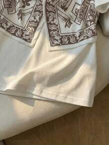 Camiseta de mujer de estilo minimalista francés, de punto, blanca, con diseño de giro 2 en 1, cuello redondo y manga corta, adecuada para el uso diario, el trabajo, la escuela, el maestro, el estudiante, las vacaciones, la playa y las fiestas, nu - Albaricoque - Ver 5