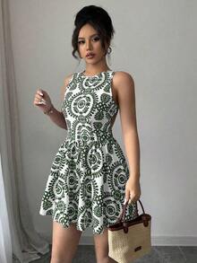 Vestido corto sin espalda para mujer, minimalista y de moda, adecuado para el verano - Verde - Ver 5