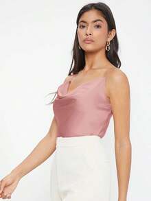 Top de satén sin mangas para mujer, elegante y romántica de unicolor, para uso casual y de negocios, adecuada para oficina, diario, otoño - Rosa vieja - Ver 5