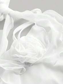 Vestido de malla elástica de punto para mujeres con decoración floral, volantes sin mangas en color lila - Blanco - Ver 3