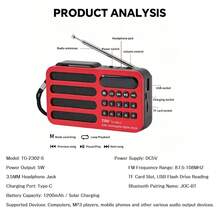 Portable Mini Bluetooth FM Radio Solar Powered Wireless Speaker, Supports USB & TF Card Emergency Playback - View 3