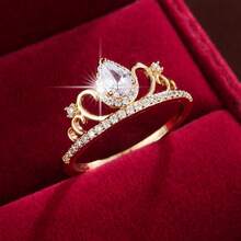 1 chiếc nhẫn thời trang hình giọt nước vương miện đính đá zirconia nhân tạo dành cho nữ - Nhiều màu - Xem 12