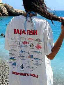 Camisetas Divertidas, Camisetas Minimalistas de Talla Grande, Compra con plazo limitado, Oferta limitada por tiempo limitado, Camisetas de Mujer con Estampado de Letras, Camiseta Blanca de Mujer con Estampado de Gráfica de Vida Marina "BAJA FISH", de Manga Corta y Corte Holgado, de gran demanda. # Atuendo del Día # Vibraciones de Verano # Estilo Costero # Atributos de estilo SeafoodPrint, que ofrecen funcionalidades versátiles para el día a día, son amigables con la piel, ideales para fotos y llamativos, con un enfoque en el estilo retro americano, el estilo de vacaciones en la playa, el estilo casual para exteriores y la vibra relajada y descontraída, perteneciendo a la categoría final de camisetas de manga corta holgadas para mujer. Es perfecto para todas las situaciones, como escapadas de verano a la playa, visitas a costas rocosas, actividades de buceo al aire libre, paseos por el puerto, viajes con amigas y compras diarias. B8QR - Blanco - Ver 9