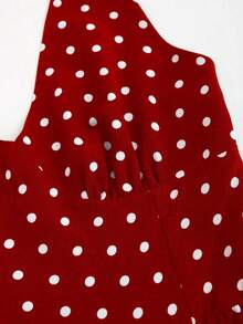 Vestido casual de verano para mujer con estampado de lunares, escote halter y espalda descubierta - Rojo y blanco - Ver 4