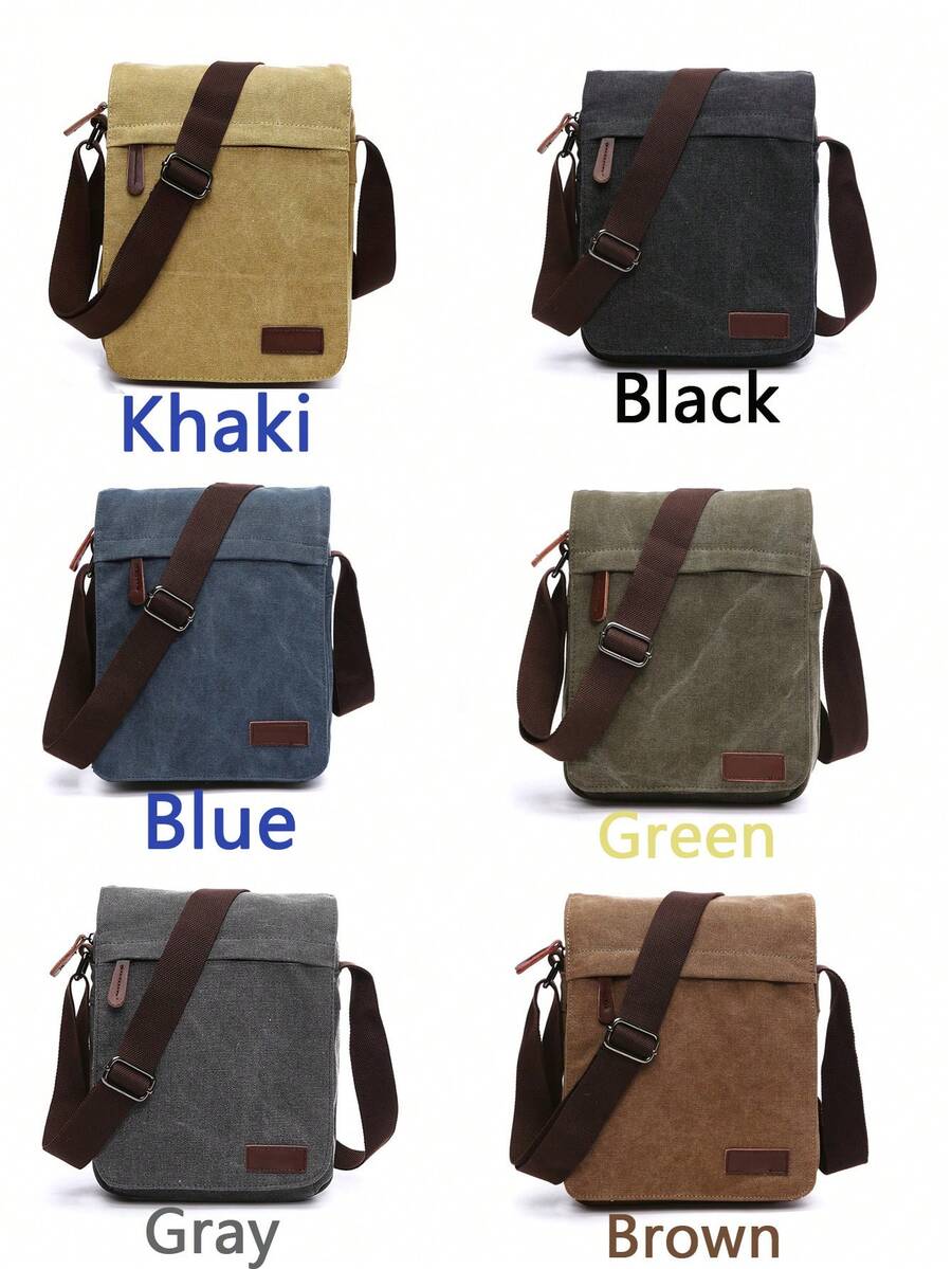 1pc Vintage Canvas Messenger Bag, Expandable Shoulder Crossbody Bag With Adjustable Strap, Multiple Colors Available - Multicolor - View 1