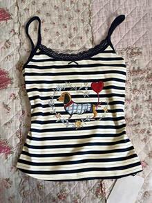 Top de tirantes casual de mujer con patchwork de encaje y rayas - Multicolor 6 - Ver 6