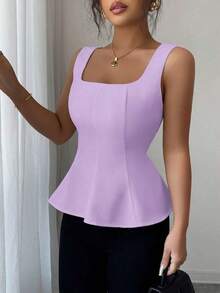 Blusa elegante de cuello cuadrado sin mangas para mujer, adecuada para la oficina, el transporte, el té de la tarde, las fiestas, las vacaciones y ocasiones casuales - Púrpura malva - Ver 3