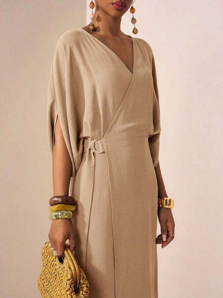 Vestido maxi fluido de lino amarillo-verde con escote en V, manga corta, cinturón y decoración metálica, para uso en primavera/verano 2026, festivales de música, Pascua, Día de San Patricio, San Valentín, citas, estilo occidental, nómada, fiestas de cumpleaños, graduaciones, universidad, estudiantes, uso diario, básico a juego, casual, vacaciones, cruceros, playa, tomar el sol, virales, ropa urbana, invitados de boda, ir y venir, brunch, aeropuerto, fiestas, salidas festivas, oficina - Blanco - Ver 1