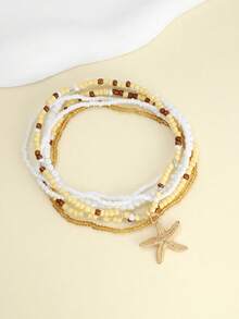 Bohemian Beach Vacation Colorful Beaded Anklet, Summer Ocean Style Metal Starfish Pendant Anklet - Multicolor - View 6