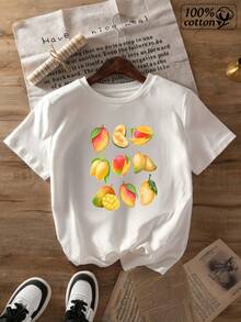 Fashionable Women's T-Shirt | White Front Fruit Print | Comfortable Casual Wear For Everyday Outings And Summer Style | Everyday Wear For Sweet Girls Or Students | Cool And Sweat-Free Summer Clothing | Elegant Party Outfit | T-Shirt For Stylish Ladies | Blouses Suitable For Curvy Women - 白色 - 查看 2