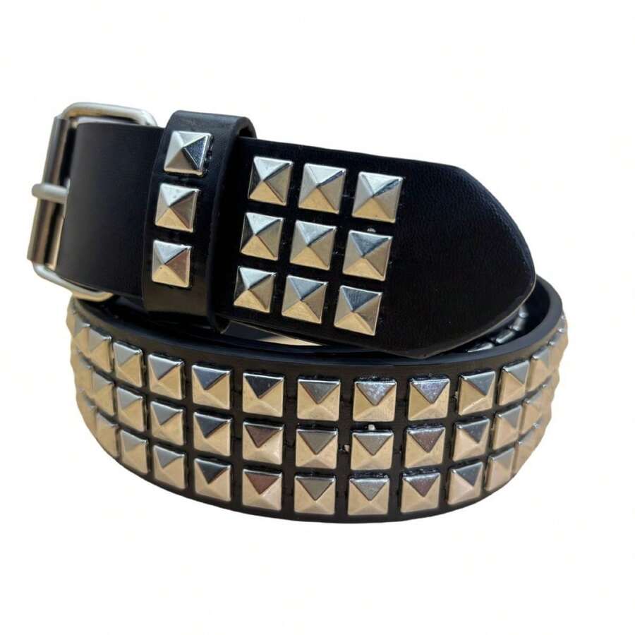 1 chiếc thắt lưng da PU kiểu Gothic dành cho nam, khóa đinh tán. - Màu Đen Súng - Xem 1