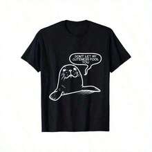 Gift1 pcs180g Camiseta de Algodón Puro Impresa de un Solo Lado con Cuello Redondo No Dejes que Mi Dulzura Te Engañe Camiseta de Hombre León Marino () Como Regalo, Unisex180g 100% CottonSoft - Negro - Ver 1