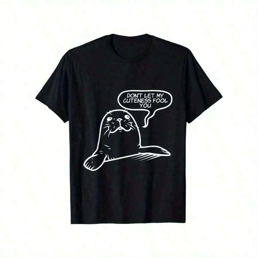 Gift1 pcs180g Camiseta de Algodón Puro Impresa de un Solo Lado con Cuello Redondo No Dejes que Mi Dulzura Te Engañe Camiseta de Hombre León Marino () Como Regalo, Unisex180g 100% CottonSoft - Negro - Ver 1