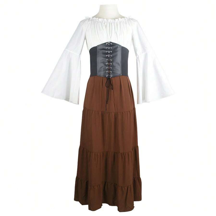 New Medieval Party Dress With Wide Sleeves And Long Sleeves, European And American Style, For Women, Renaissance And Medieval Period