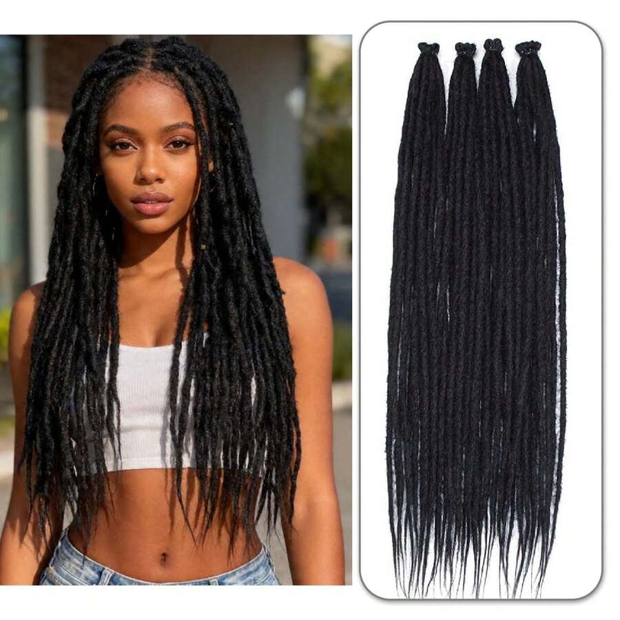 Dreadlock Extensions 18 Inch 24 Inch Synthetic Crochet Dreads Extensions 100% Handmade Single Ended Dreads Thin 0.6cm Width Reggae Style Dreadlock For Man And Woman - Black - View 1