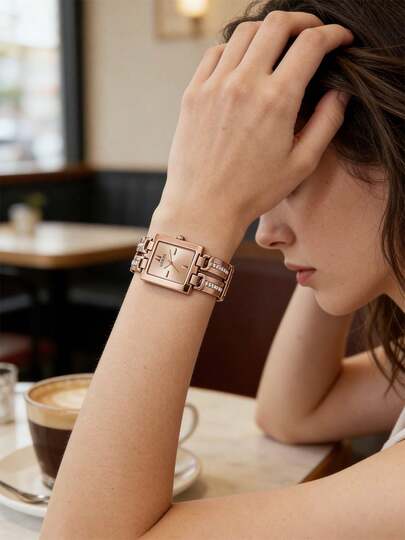 Guess Ladies Fashion Analog Quartz Watch Glittering Rhinestone Accents Diamond Texture Dial Decorative Luxury Jewelery Wristwatch For Women For Cocktail Party Club Chic Streetwear Summer Music Festival Outfit Accessory Delicate For Best Friend