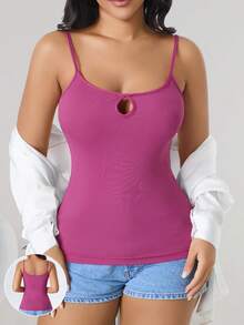 CELILIN Camiseta de tirantes 2 en 1 para mujer, vestido interior versátil, camiseta interior transpirable y ajustada para ir al trabajo y citas - Rosa Fucsia - Ver 2