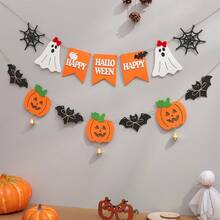 Boo Halloween Banner Pumpkin Ghost Spider Web Bat Bell Garland Party Decoration Hanging Bunting - Multicolor - View 2