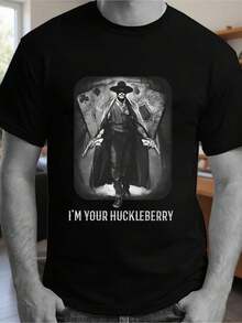 Camiseta manga corta con cuello redondo para hombre en color negro, estilo occidental, para el verano, uso diario, Unisex - Negro - Ver 6