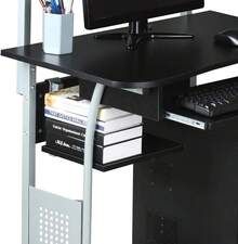 2 Tier Rolling Computer Desk W/Keyboard Tray And Printer Shelf Stand Study Table Corner Desk For Small Space Black - 1 - View 6