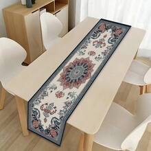 1pc Bohemian Blue Table Runner, Rectangular Polyester Tablecloth, Suitable For Dining Table, Coffee Table, Home Decor, Daily Use And Party Celebration - Blue and White - View 8