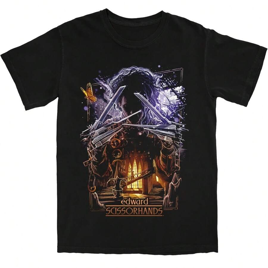 Camiseta Gráfica de la Película Clásica Edward Scissorhands de Tims Burtons, Camiseta Oversize de Algodón Estilo Streetwear de la Película de Fantasía Cult de los 90 para Fans - forma - Ver 1