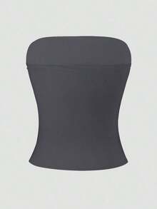 Camiseta sin tirantes sexy básica, top tubo ajustado de unicolor y elástico a la moda, adecuado para mujeres en todas las estaciones, casual negro de verano - Gris Oscuro - Ver 8