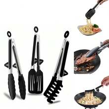 1pc Heat-Resistant Silicone Clip Set With Wall Rack - Heavy Duty Stainless Steel BBQ & Kitchen Utensils, Scratch-Resistant, Non-Slip Design, Suitable For Grilling Steak/Fish/Burgers, Serving Pasta/Salad/Noodles, Baking Toast - A - View 10