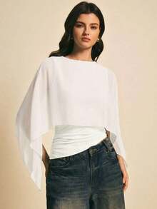 uello chal marrón para mujer, blusas elegantes para mujer, blusas casuales para mujer, apropiada para uso diario, salir, ir y venir en otoño/invierno, blusa de manga de murciélago, blusa marrón café, blusa marrón oscuro - Blanco - Ver 7
