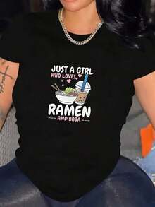 Altamente recomendable: Camiseta de Mujer con Estampado Gráfico a la Moda - Top Casual de Manga Corta y Cuello Redondo - Ligera y Transpirable, Perfecta para el Guardarropa de Primavera y Verano - Fácil de Combinar - Negro - Ver 6