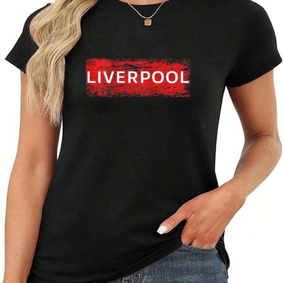 Playera de mujer 100% algodón manga corta estampado texto casual cómoda para verano - Negro - Ver 1