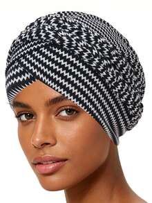 Mũ turban dệt kim họa tiết da báo - Khăn trùm đầu co giãn buộc sẵn dành cho nữ, phụ kiện đội đầu thời trang hàng ngày. - màu sắc - Xem 2