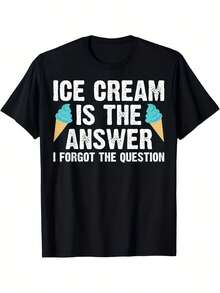 Funny Graphic T-Shirt With Ice Cream Cone And Spoon Design - Unisex Sizes S-5XL, Retro Casual Style With Fun Dessert Art, Breathable For Men And Women, Ideal For Year-Round Wear, Workout, Running, Gym And Casual Wear - 黑色 - 查看 1