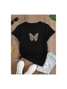 YOCASA Camiseta Casual de Verano para Mujer, con Cuello Redondo, Ajustada y Manga Corta, con Estampado de Pintura al Óleo, Floral, Corazón, Cereza y Patrones de Letras. Tejido Casual Simple, Estilo Deportivo, Ideal para Uso Diario y un Citas de San Valentín. - Negro - Ver 2