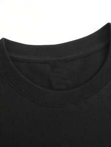 Women's High Elasticity Casual T-Shirt - Round Neck, Short Sleeve, Fashion Print - Four Season Comfort, T-Shirt Only, Easy Care, Hand Wash/Dry Clean, Everyday Wear, Simple Style, Stretch Fabric, Must-Have For Holiday Gifts - 黑色 - 查看 3