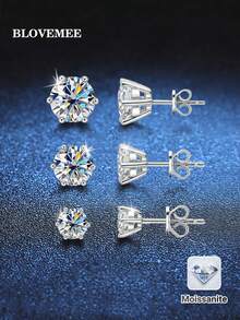 2 chiếc bông tai đinh tán vàng vàng 925 Moissanite bạc tối giản 6 chấu, thích hợp cho trang phục hàng ngày của phụ nữ, tiệc tùng, bãi biển, kỷ niệm ngày cưới, quà tặng trang sức sinh nhật - Bạc - Xem 1