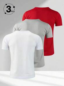 3pcs/Set Kaos Olahraga Pria Musim Panas Cepat Kering - Lengan Pendek Kerah Bulat Aneka Warna, Atasan Serbaguna yang Bernapas, Cocok untuk Kebugaran dan Lari - MultiWarna - View 4