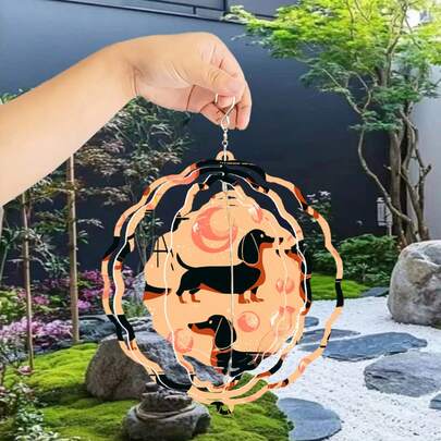1个腊肠犬造型创意风铃，适合庭院装饰，3D旋转风铃，大尺寸户外驱鸟器，带360°无限旋转挂钩，户外花园和露台装饰，多功能装饰，适用于花园、露台和室内空间，完美的节日礼物