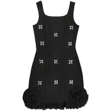 Vestido ajustado sin mangas con cuello cuadrado y adornos de strass, adecuado para fiesta de cumpleaños, cena formal y eventos de gala de boda en color negro - Negro - Ver 6