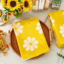 2 Pcs Floral Hand Towels Yellow Daisy Flower Jacquard Cotton Bath Towel Spring Absorbent Dish Towel For Housewarming Home Kitchen Bathroom Decor Gift Set - Yellow - View 4