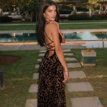 Women's Elegant Sexy Leopard Print Backless Halter Maxi Party Dress, Summer Holiday Outfits , Elegant And Sexy Leopard Print Dress Is Perfect For A Spring Vacation Cruise Or Weekend Getaway, And Is Also An Ideal Choice For Women's Summer And Spring Break Outfits. Valentine's Day Dress - Multicolor - Ver 1