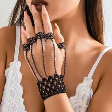 1 pieza Pulsera de cadena de metal de estilo gótico, cadena única de mano con borla cónica para mujeres - Negro - Ver 7