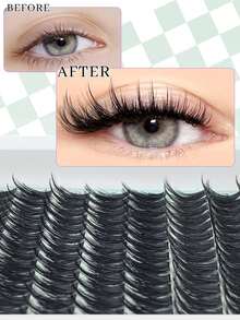 FQBFQB 192 Clusters Fake Eyelashes, Reusable, D Curl, Cat Eye Style False Eyelashes, 9-18mm Length, Suitable For Beginners, Eyelash Clusters, Individual Eyelashes, Lashes, Fake Lashes - D - View 3