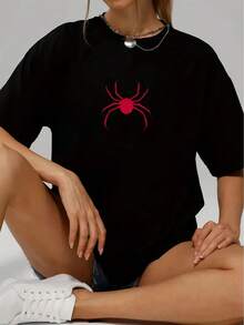 Designed For Modern, Stylish, And Comfortable Women, This Casual Short-Sleeved T-Shirt Comes In A 1-Pack. Made From 100% High-Quality Cotton, This Comfortable Crew Neck, Soft And Attractive Blouse Is Crafted From Premium Soft And Breathable Fabric, Designed For All-Day Comfort And Versatile Everyday Wear, Perfect For Casual Outings. - 黑色 - 查看 4